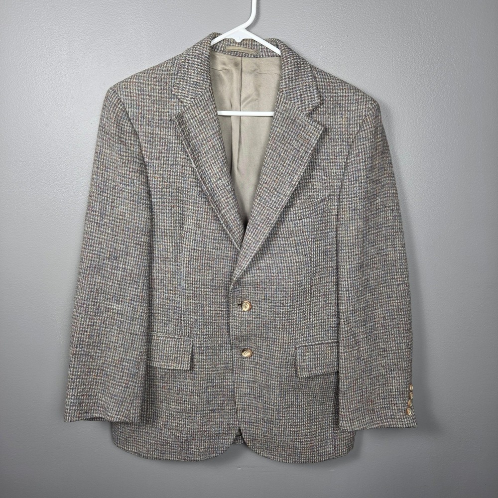 Redwood & Ross Mens 40S Harris Tweed Wool Blazer Vintage Gray Plaid USA